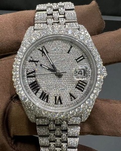 Montre VVS Moissanite 46 mm, mouvement à quartz, bracelet en alliage, cadran en verre, style quotidien, luxe, mode, affaires, aiguille, résistance à l'eau 10 m - Product Image 1