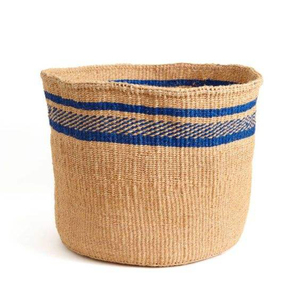 Vintage Handmade Bohemian Seagrass <b>Woven</b> Storage <b>Basket</b> Brown Cream <b>Black</b> Striped Living Room Organizer - Product Image 6