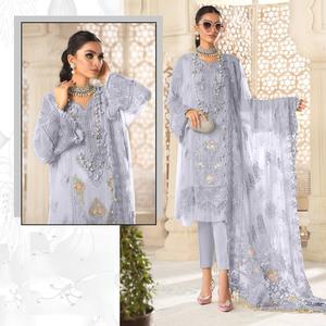 Nuevo traje paquistaní Georgette bordado con trabajo hecho a mano cosido Santoon inferior con bordado de organza Dupatta - Product Image 4