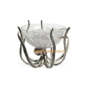 Cubo de vino de cristal transparente redondo de diseño antiguo de champán de aspecto nuevo superventas con Base de diseñador Cubo de vino de barra de aluminio - Product Image 1