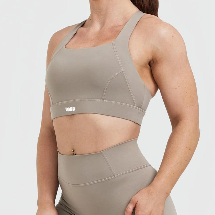 OEM Custom Manufacturers Women Back Cross U-Neckline Wide Strap High Support Workout Sexy Bra With Removable Padding