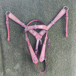 Conjunto de cuello de pecho y cabeza de una oreja pintado a mano occidental de cuero de vaca 100% hecho a mano de alta calidad con fabricante de cuentas - Product Image 3