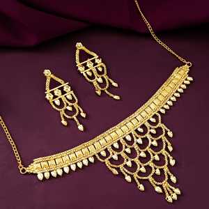 อินเดียเครื่องประดับชุบทองหลายงานแต่งงานเจ้าสาวเค้นคอสร้อยคอห้อยต่างหูผู้ผลิตดูไบสไตล์ชุดเครื่องประดับสําหรับผู้หญิง - Product Image 3