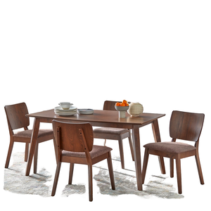Juego de muebles de comedor inspirados en mediados de siglo con acabado de madera de nogal, artesanía duradera y asientos de silla acolchados suaves - Product Image 6