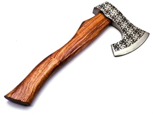 Vente en gros personnalisée industrielle de haute qualité OEM ODM Service fait à la main en acier damassé Tomahawk Hache Rose Manche en bois Cuir fin - Product Image 4