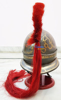 Casque médiéval en fer électroplaqué fait main, plume rouge, design roi Léonidas, finition antique marron, qualité supérieure, 64 cm