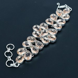 Plata de Ley 925 excelente calidad chapado en oro pulsera de diseñador hecha a mano de moda melocotón morganita piedra preciosa - Product Image 3