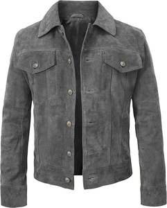 Veste de moto vintage en cuir suédé pour hommes, vêtements d'extérieur d'hiver en toile respirante - Product Image 1