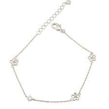 Bracelet de cheville élégant en argent avec breloque fleur, bijou floral délicat en argent sterling 925 pour femmes et jeunes filles - Product Image 2