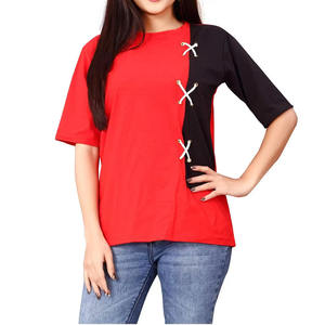 T-shirt ample de couleur contrastée pour femmes avec panneau élégant T-shirt de style coroful avec manches courtes et tissu respirant - Product Image 3