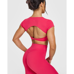 เสื้อครอปเบอร์รี่บลูมของผู้หญิงเสื้อครอปแบบรวมแขนสั้นผ้าโพลีเอสเตอร์เนื้อนุ่มยืดหยุ่นเสื้อครอปฟิตเนสสำหรับผู้หญิง - Product Image 6