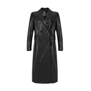 Women's Fall Winter Genuine Leather Trench Coat Double Breasted Coats Blazer Suit Button Decoration Waterproof Knitted Silk - Product Image 6
