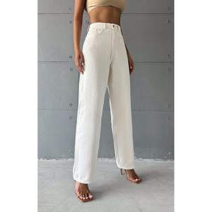 Vintage Funky Trendy Plating Eco-Friendly Cotton Wide Leg Cream Denim <b>Jeans</b> <b>Women</b> High Rise Waist Relaxed Loose Fit Street Style - Product Image 3