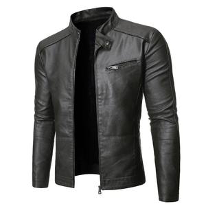 Veste de moto pour homme, nouvelle collection automne/hiver, col rabattu, tendance, cuir lavé personnalisé, imperméable, coupe-vent - Product Image 5