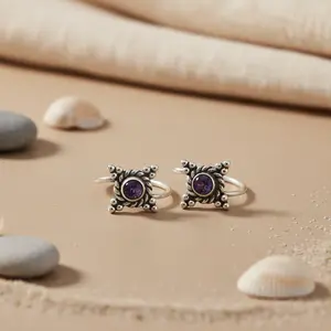 925 <b>Silver</b> Amethyst Fashion <b>Toe</b> <b>Rings</b> for Women Gemstone Jewelry - Product Image 1