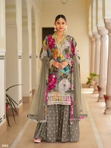 Nueva colección de adultos Ready-Made Salwar Kameez Real Chinon Bordado Trabajo Tamaño libre para fiestas Ropa india y pakistaní - Product Image 3