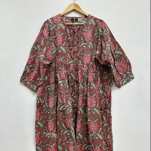 เดรสแม็กซี่ผ้าฝ้ายแฮนด์เมดฤดูร้อนชุดเดรสพิมพ์ลายดอกไม้งานแฮนด์เมดดีไซน์บล็อกด้วยมือ - Product Image 1