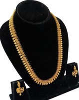 Conjunto de collar tradicional de templo indio del Sur largo, conjunto de joyería de mujer chapado en oro pesado antiguo, boda y aniversario para mujer