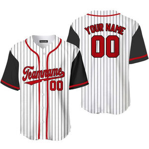 Maillots de baseball personnalisés 2024, rayures noires et blanches, manches raglan rouges, vêtements de sport respirants, séchage rapide, uniforme d'équipe unisexe - Product Image 1
