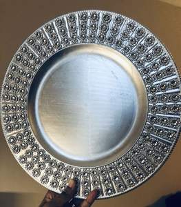 Luxurious metallic charger plate with crystal embedded design for gala dinners <b>anniversary</b> celebrations or <b>wedding</b> receptions - Product Image 2