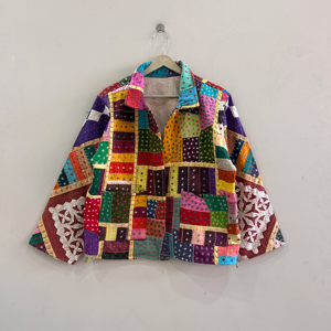 Chaqueta Corta con Apliques, Estilo Vintage, Unisex, de Algodón, Talla Grande - Product Image 1