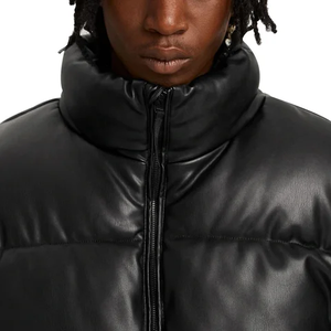 Venta al por mayor Pro personalizado hombres Puffer chaquetas cuello redondo sin capucha Venta caliente Softshell marca Wear Faux Leather Puffer Jacket - Product Image 5