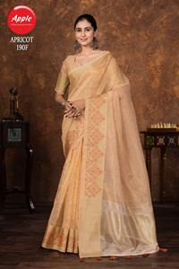 Saree en lin abricot à la mode et confortable idéal pour les événements formels et décontractés - Product Image 2