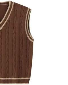 Brown Beige Cable Knit Sleeveless <b>Sweater</b> Vest With Striped V Neck Soft Warm Knitwear Stylish <b>Mens</b> Fashion Winter Casual Wear - Product Image 3