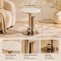 Table d'appoint ronde moderne et écologique avec plateau en marbre et base en acier inoxydable pour le salon, meubles de maison