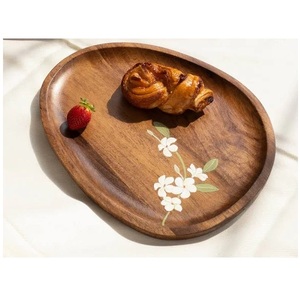 Plato decorativo para servir aperitivos, platos para servir dulces de boda, mesa de comedor de forma redonda de madera natural - Product Image 2