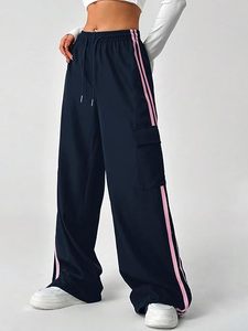 <b>Women</b> High Waist Wide <b>Leg</b> Pants Drawstring <b>Straight</b> Trousers Side Stripe Casual Cargo <b>Jogger</b> Trousers for Autumn Winter - Product Image 4