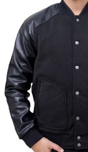 Chaqueta Universitaria de Lona Personalizada al por Mayor OEM, Mangas de Lana y PU, Cuello Acanalado, Logotipo Bordado en la Parte Delantera, Corte de Béisbol, Pedido al por Mayor - Product Image 2