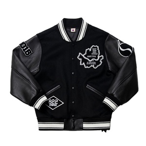 Chaqueta universitaria bordada de lana 100% de alta calidad para hombre, parche personalizado, cuello levantado, estilo de béisbol Vintage, aspecto de calle alta - Product Image 1