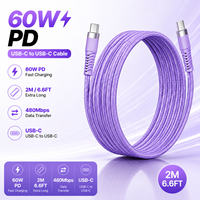 Cable Magnético de Carga Rápida USB-C de 60W PD, 2M, de Nailon, Multifuncional y Duradero, para iPhone 17, Teléfonos Móviles, Computadoras Portátiles, 480Mbps