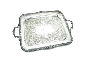 Plateau en laiton avec sculpture et motif de feuille de conception de fleur avec blanc antique poli pour le dîner et le cadeau - Product Image 4