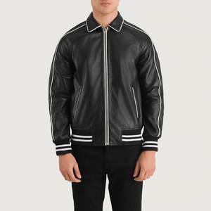 Chaqueta Varsity 2026 con Logotipo Personalizado en Cuero Vacuno Negro, el Mejor Abrigo de Invierno para Hombre, Cuero Genuino, Venta al Por Mayor desde Pakistán - Product Image 4