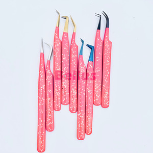 Pinzas de pestañas de acero inoxidable rosa de alta precisión, diseño de punta de bota recta delgada, herramienta de extensión de pestañas de etiqueta privada - Product Image 5