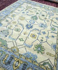 พรมลายนามธรรมสมัยใหม่ขนาด 9x12 ฟุต แบบอูชัก พรมวินเทจลายตะวันออกขนาด 10x14 ฟุต สำหรับพื้นที่สวดมนต์ พรมปูพื้นแบบปมตุรกีสีโทนอ่อนขนาด 9x12 ฟุต สำหรับใช้ในบ้านและชุดพรม - Product Image 1