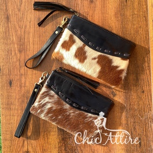 กระเป๋าซิปหนังวัวแบบมีสายคล้องข้อมือสำหรับผู้หญิงกระเป๋าใส่บัตรเครดิตหนังแท้สำหรับเดินทาง - Product Image 1