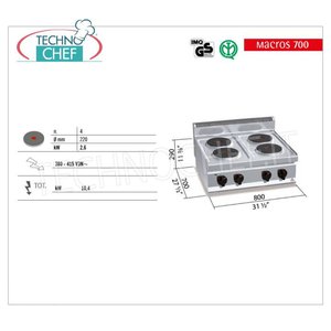 Cocina eléctrica de 4 placas, 10.4 kW - Product Image 3
