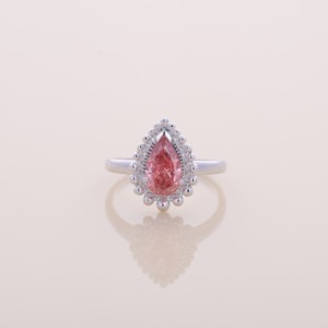 IGI Certified Pear Cut Pink Lab Grown Diamond Vintage Beaded Halo Engagement / Wedding Ring in <b>Solid</b> 925 Sterling <b>Silver</b> - Product Image 1