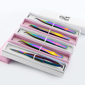 Pinzas de pestañas de acero inoxidable con logotipo personalizado, juegos de herramientas para extensiones de pestañas, pinzas para extensiones de pestañas con punta de fibra, volumen de 90 y 45 grados - Product Image 6