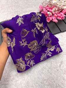 Hermoso bordado Zari Work Soft Chinnon Saree para ropa tradicional india de proveedor mayorista indio - Product Image 3