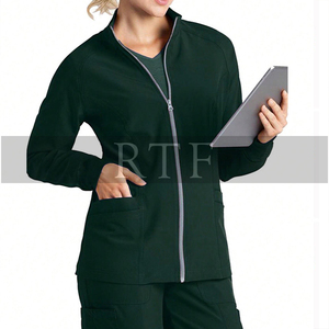Classique col Mandarin infirmière uniforme gommage vestes pour femmes Zip avant avec taille élastique en gros brut fin pour la saison d'automne - Product Image 5