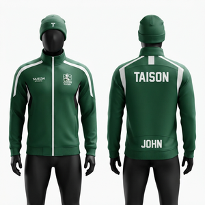 Chaqueta de Entrenamiento de Rugby de Poliéster de Alto Rendimiento de 320 GSM, con Capucha, Forro Polar, Ecológica, Impermeable, Verde con Paneles en Contraste Blanco - Product Image 1
