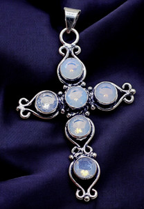 Colgante de Cruz de opalita lechosa brillante hecho a mano, joyería religiosa espiritual de plata Vintage, piedras preciosas antiguas para hombres y mujeres - Product Image 3