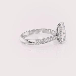 Bague de Mariage en Or Jaune/Rose et Or Blanc 14 carats, Certifiée IGI, avec Diamant de Laboratoire Taille Poire, Plaqué Rhodium et Sertie à Griffes - Product Image 3