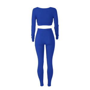 Conjunto de dos piezas con logotipo personalizado para mujer Sujetador deportivo sexy de manga completa con pantalones cortos Patrón sólido Ropa de yoga - Product Image 6