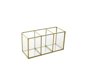 Boîte à maquillage en verre transparent luxueuse, finition dorée, organisateur de cosmétiques, emballage et présentoir pour bijoux, porte-pinceaux, porte-rouge à lèvres - Product Image 1