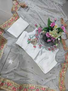 Fil fantaisie à la mode et Zari travail Nylon papillon Net blanc Saree pour filles fête de mariage porter Saree de fournisseur indien - Product Image 4